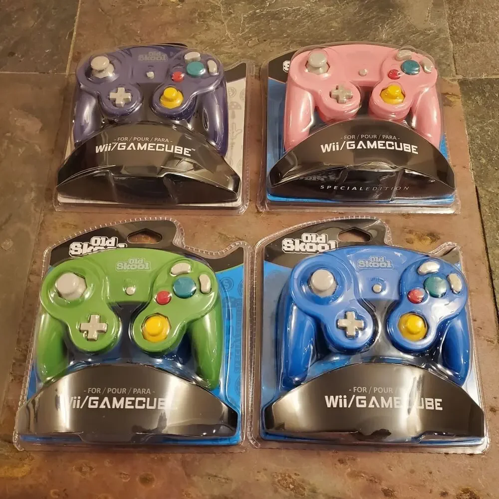 4 Gamecube Controllers - 4 Colors Bundle (NEW) Green Blue Purple Pink - Nintendo